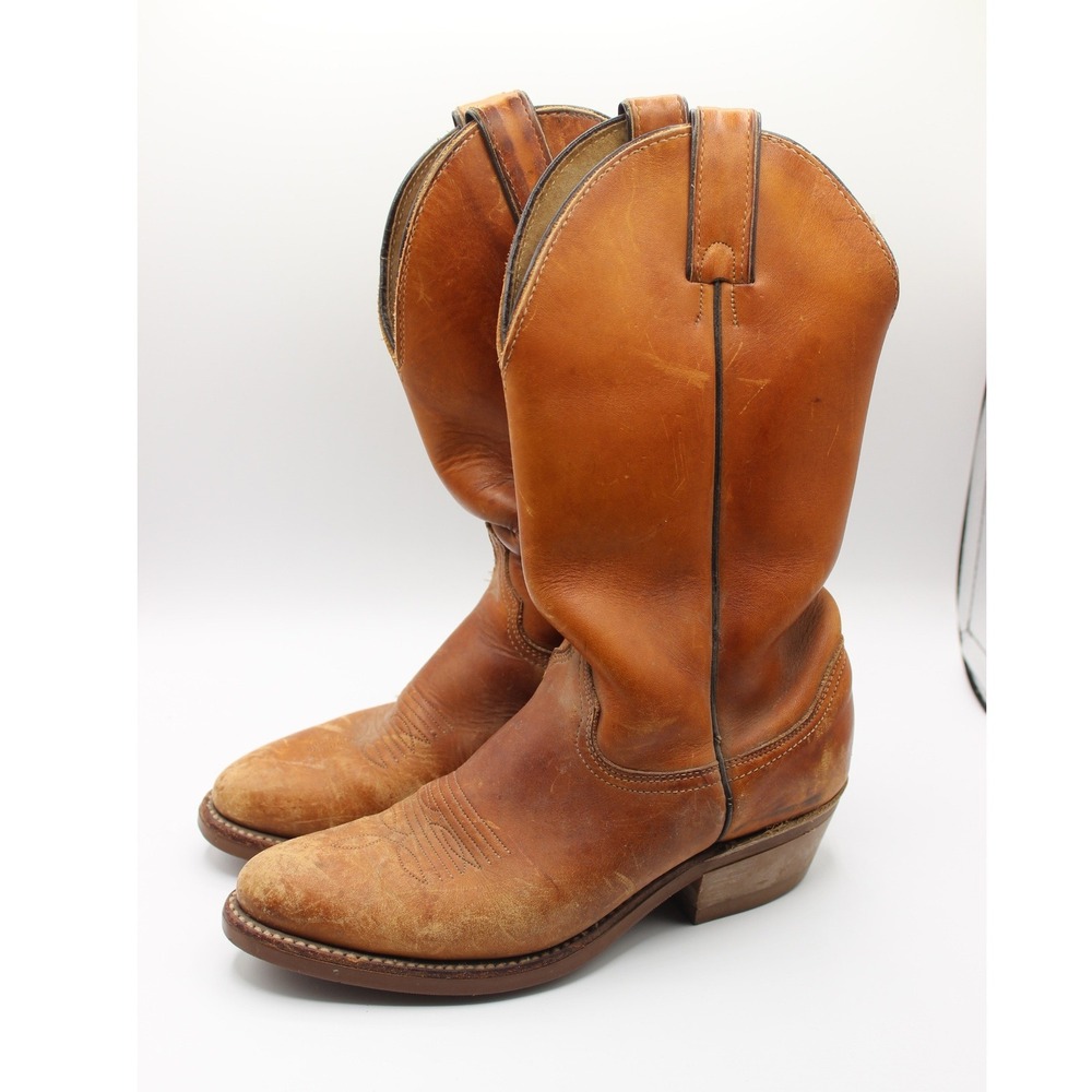Abilene 7012 Mens Tan Leather Western Cowboy Boots Vibram Sole USA Made Size 6M‎